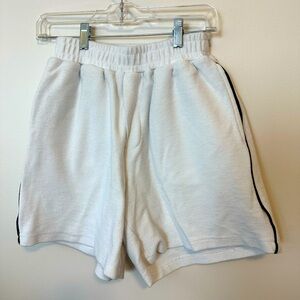 WE11DONE White high-waisted Logo terry cloth shorts